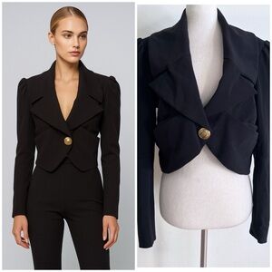 Sara Berman. made in England Nautical Gold Buttons Cropped Draped Blazer Jacket​
